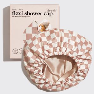 Terracotta Checker Satin Shower Cap
